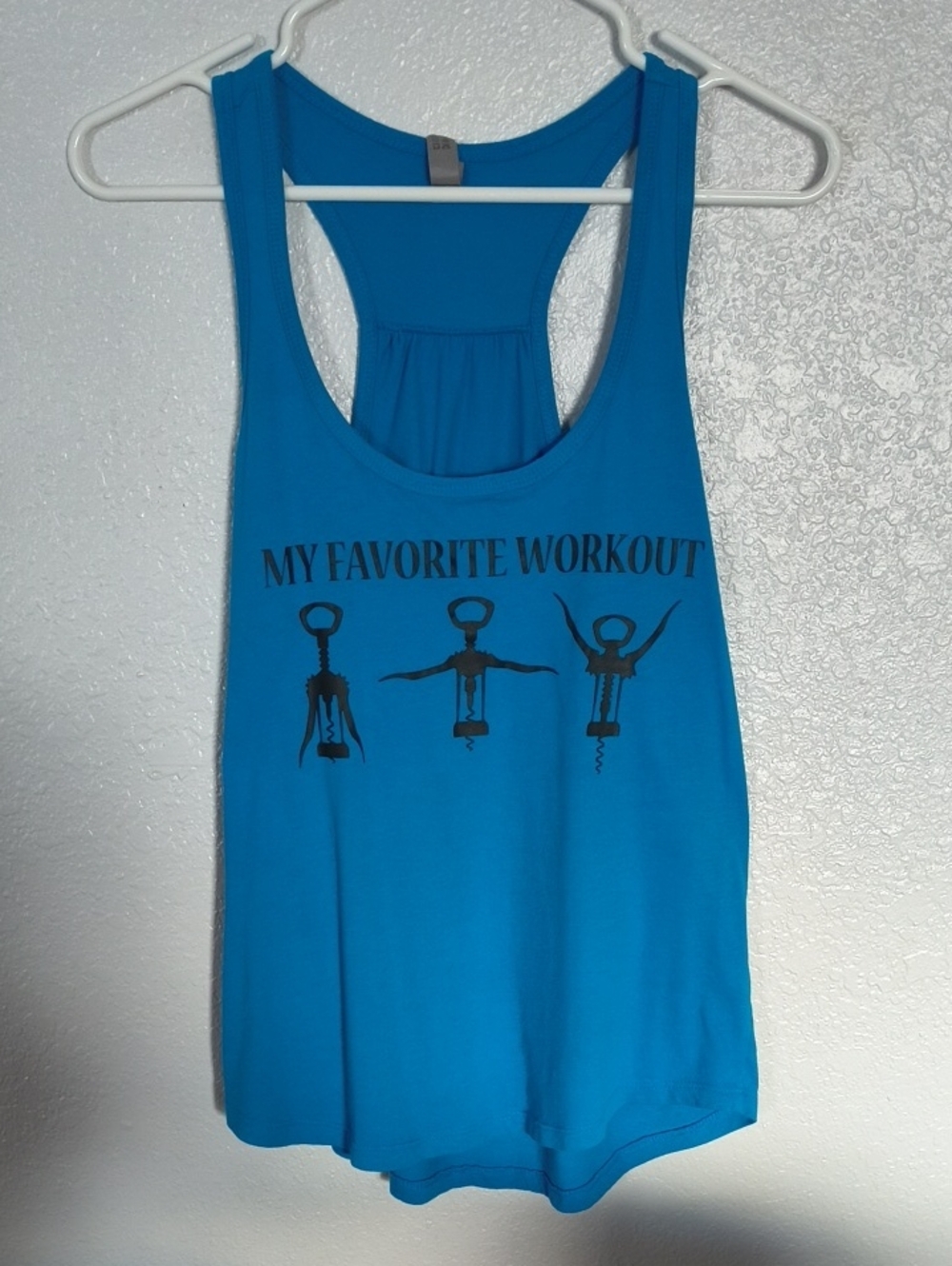 Next Level Apparel Blue Racerback Tank with 'My Favorite Workout' Wine Graphic